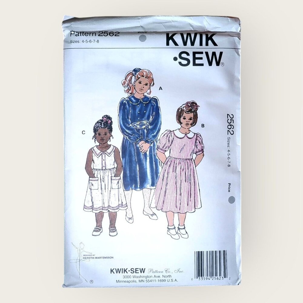 Kwik Sew Sewing Pattern 2562 Girls Dresses Size 4-8 Uncut Factory Sealed
